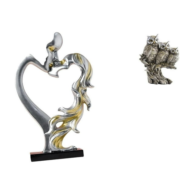Figura de pareja besándose y estatua de búho, adorno de escritorio coleccionable para dormitorio, boda, estantería, armario, decoración del hogar y es