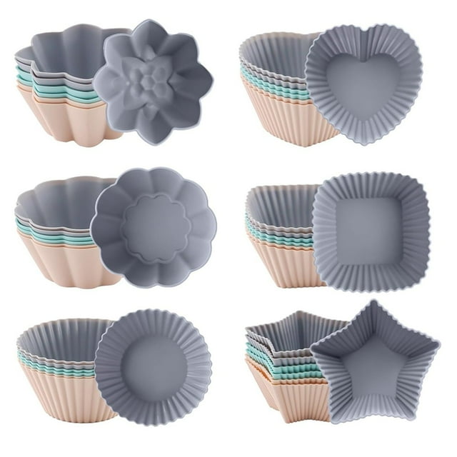 Moldes de Silicona para Muffins de 36 Piezas, 6 Tipos de Moldes, Moldes para Hornear de Silicona Antiadherentes, Molde de Silicona para Muffins con Revestimiento Reutilizable