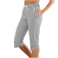 thumbnail image 2 of VV AVEORS Capri Pants For Women Split Side High Waist Casual Athletic Knee Length Summer Pants Casual Sweatpants With Pockets Light Gray M, 2 of 7