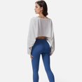 thumbnail image 6 of Women's Cropped Long Sleeve Pullover with Wide Boat Neck - Small, White, 6 of 7