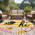 thumbnail image 4 of Round Rugs 6 Ft, Spring Bees Daisy Non Slip Area Rugs for Kitchen Bedroom Entryway, Rustic Tulips Dots Yellow Striped Burlap Washable Carpet Runner Rug Floor Mats for Bedroom Home Decor, 4 of 8
