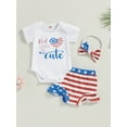 thumbnail image 2 of Wassery Baby Girls 4th of July Clothes 3 6 12 18 Months Infant Summer Outfits Letter Romper Stars Stripe Shorts Headband Newborn 3Pcs Independence Day Clothes Sets 0-18M, 2 of 8