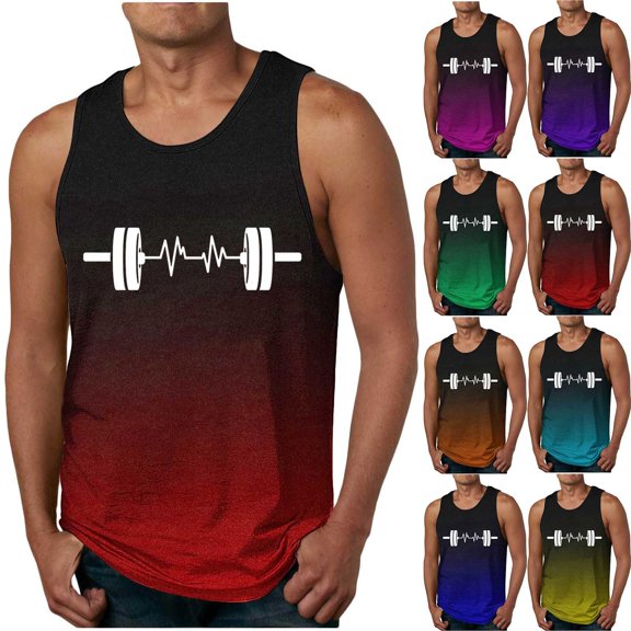 Agkizg Men's Workout Tank Top Print Stretch Fabric Crew Neck Sleeveless Fitting Gym Shirt
