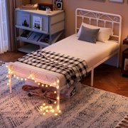 Yoneston Twin Bed Frame with Vintage Headboard and Footboard for Gilrs Boys Kids Teens, White