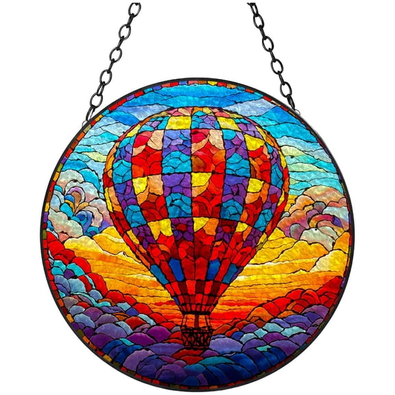 Colorful Hot Air Balloon Stained Glass Suncatcher Handmade Window Hangings Colored Glass Suncatcher Crafts Kits for Indoor Garden Christmas Decoration 16x16cm(2)