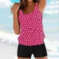 thumbnail image 2 of Ecqkame Tankini Swimsuit for Women Print Two Piece Bathing Suit Crew Neck Conservative Swim Suits with Boy Shorts 01-Hot Pink L, 2 of 5