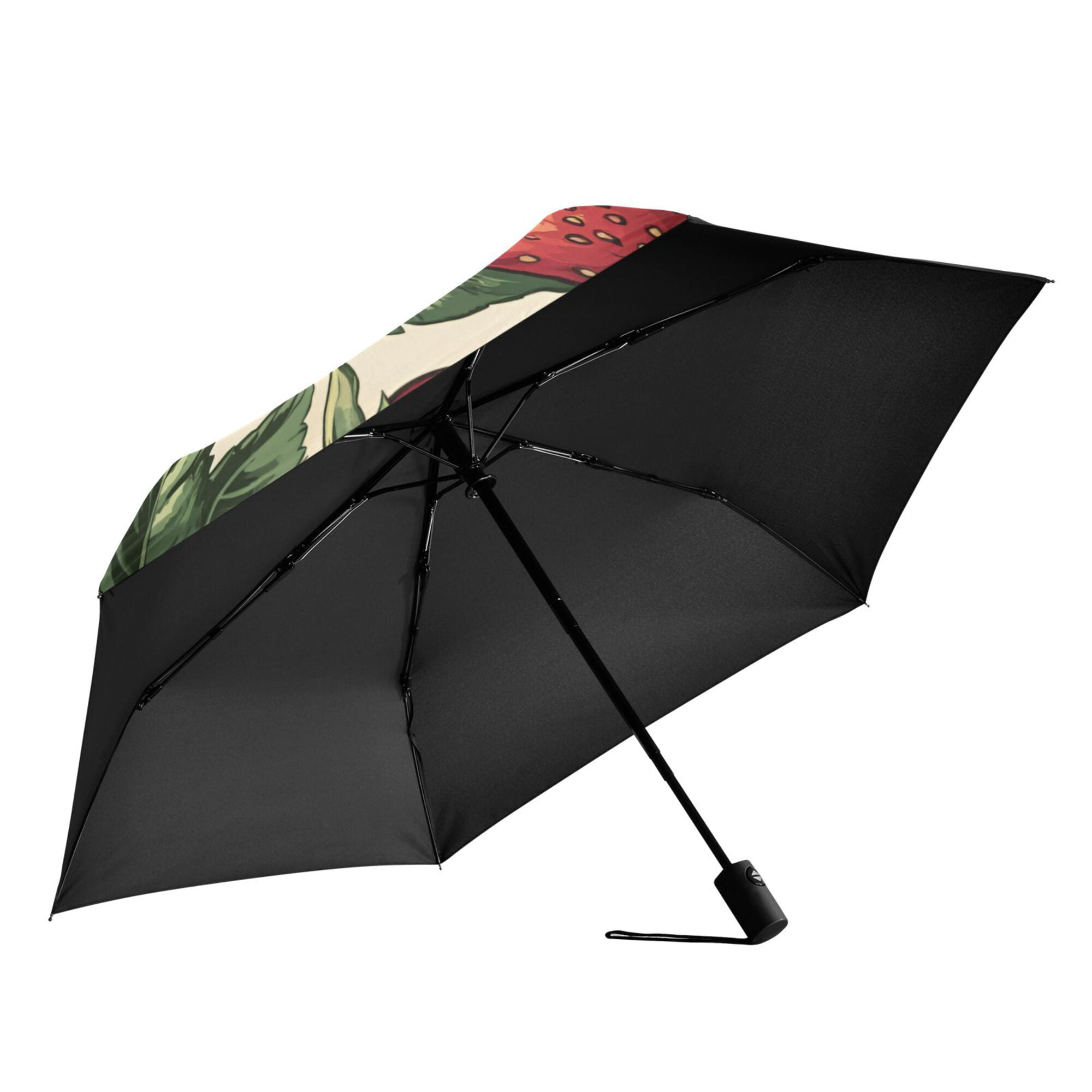 FORMRS Travel Umbrella Folding Auto Open Close Windproof Rain UV Protection, Beige Strawberry