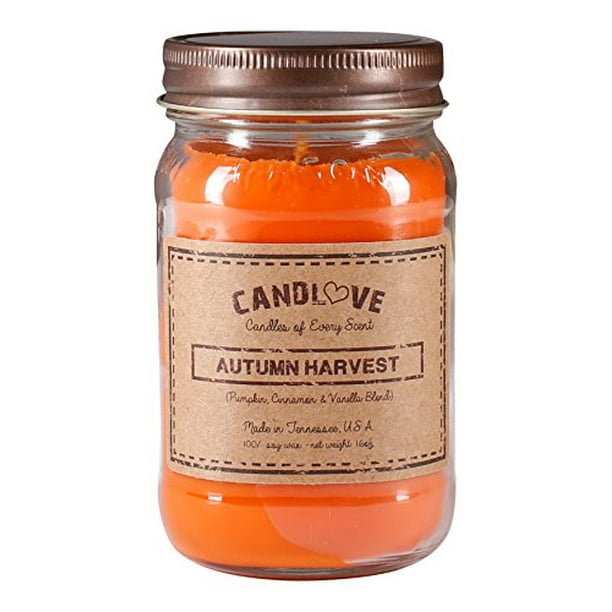 CANDLOVE "Autumn Harvest" Scented 16oz Mason Jar Candle 100 Soy Made
