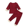 thumbnail image 3 of Seyurigaoka Color Block Ribbed Long Sleeve Round Neck Pullover + Trousers, 3 of 6