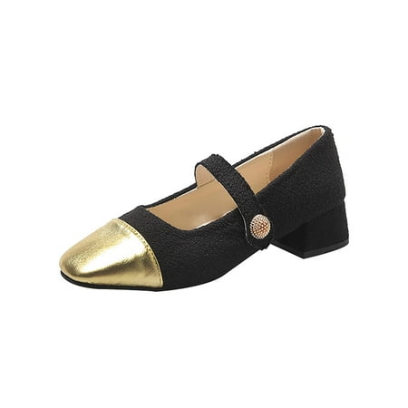 

Pyhlmscde Women s Pumps Pointed Toe Low Block Heel Shoes Glittery Head Ankle Strap Casual Daily Dress Dance Shoes