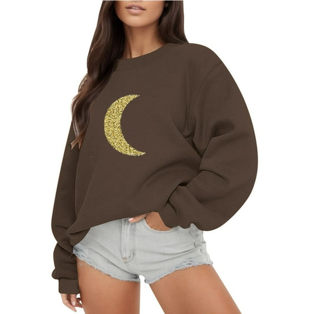Gibobby Sudadera navideña mujer Sudadera con capucha de manga larga con estampado de oro de imitación para mujer, informal y a la moda, holgada(Marrón,XG)