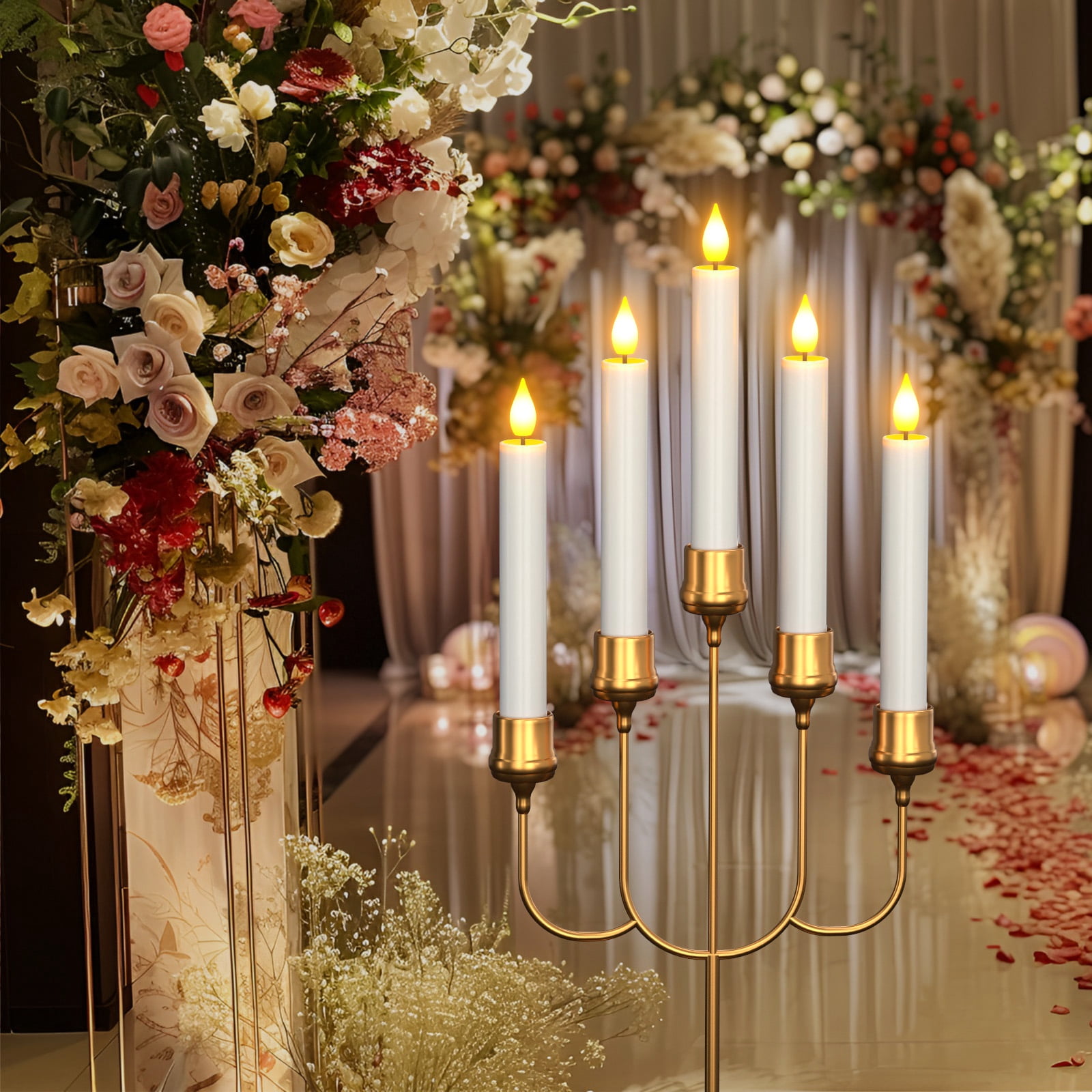 PChero Rechargeable Flameless Taper Candles with Remote Timer & Charging Base, 10pcs LED Candlesticks Flickering, 6.7" Battery Electric LED Taper Candles for Home Wedding Christmas Decor