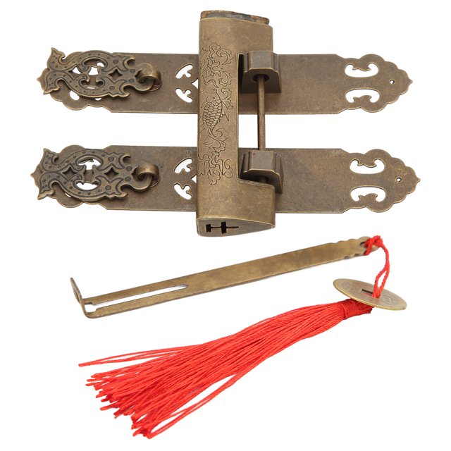 Chinese Antique Lock Set,Antique Padlock Handles Set Chinese Cabinet Backplate Strip Pulls Set Antique Padlock Handles Set Sturdy Construction
