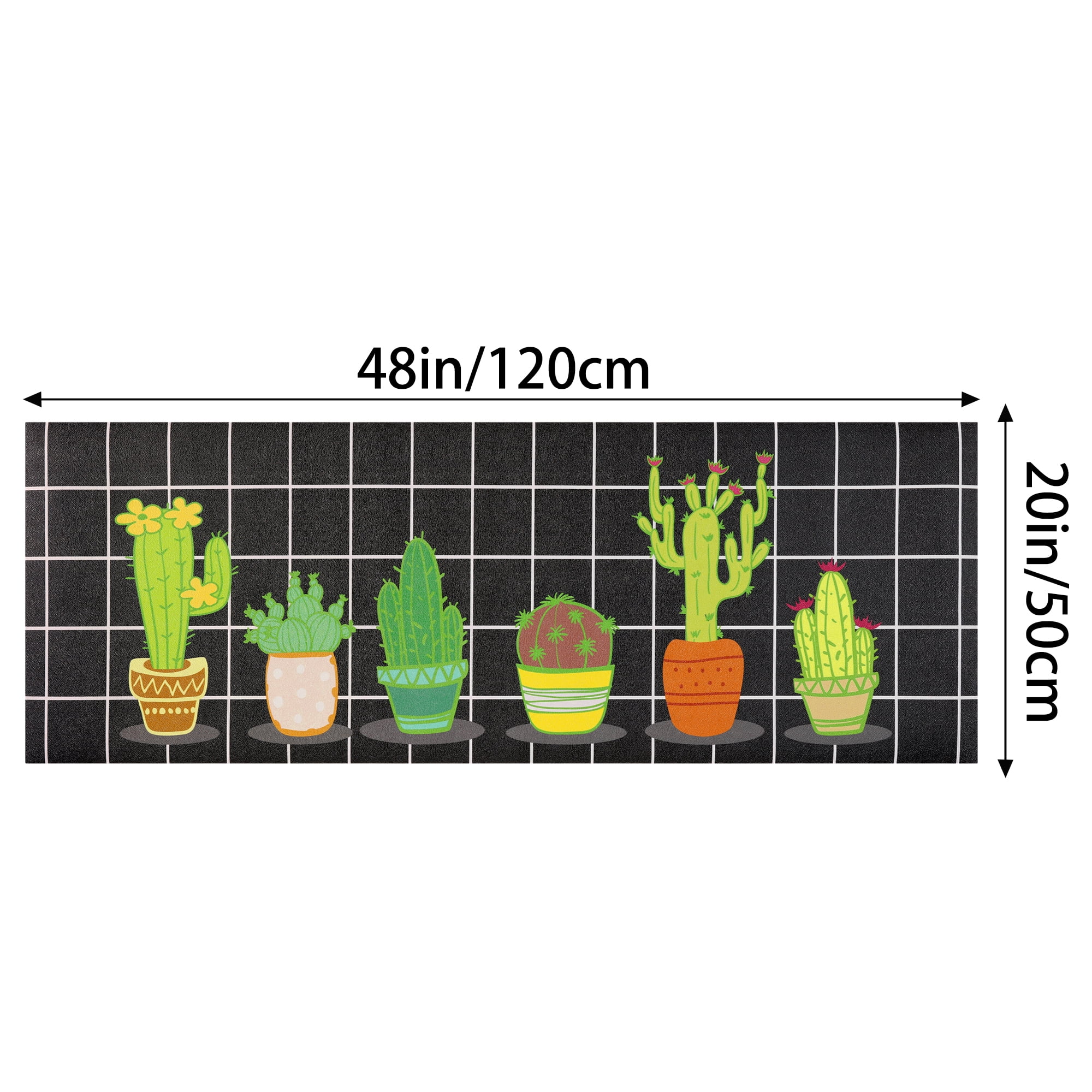 Unique Bargains Cactus Kitchen Rug Summer Farmhouse Decorations Black Pattern Runner Rugs Black 20" x 48"