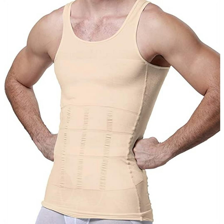Mens Slimming Body Shaper Vest Shirt Abs Abdomen Slim(Flesh-Colored,L) 