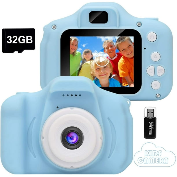 RV Cámara para niños, mini cámara digital recargable a prueba de golpes, videocámara fotográfica para niñas y niños de 3 a 10 años, video HD 1080P para jugar al aire libre (tarjeta 32G incluida) Rojo Verde