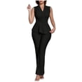 thumbnail image 2 of Mifsaly 2 Piece Sets for Women Summer Dressy Casual Work Office Matching Outfits Textured Sleeveless V Neck Wrap Peplum Top and Straight Leg Pants Black,XL, 2 of 5