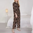thumbnail image 4 of Bingfone Womens Pajama Sets Brown Gold Grid Print,Long Sleeve Loungewear Pajamas Set-Medium, 4 of 9