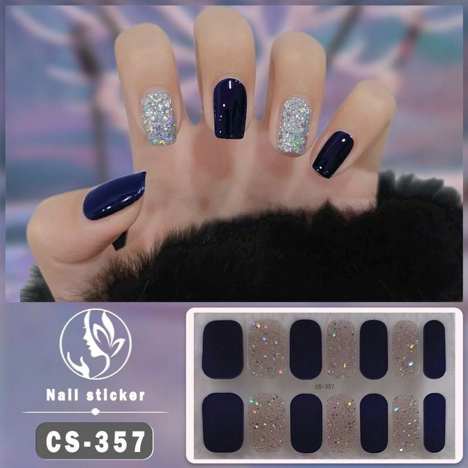 14Tips Semi Cured Gel Nail Stickers Foil Glittering Nail Art Stickers Self-Adhesive Simple Gel Full Nail Wraps