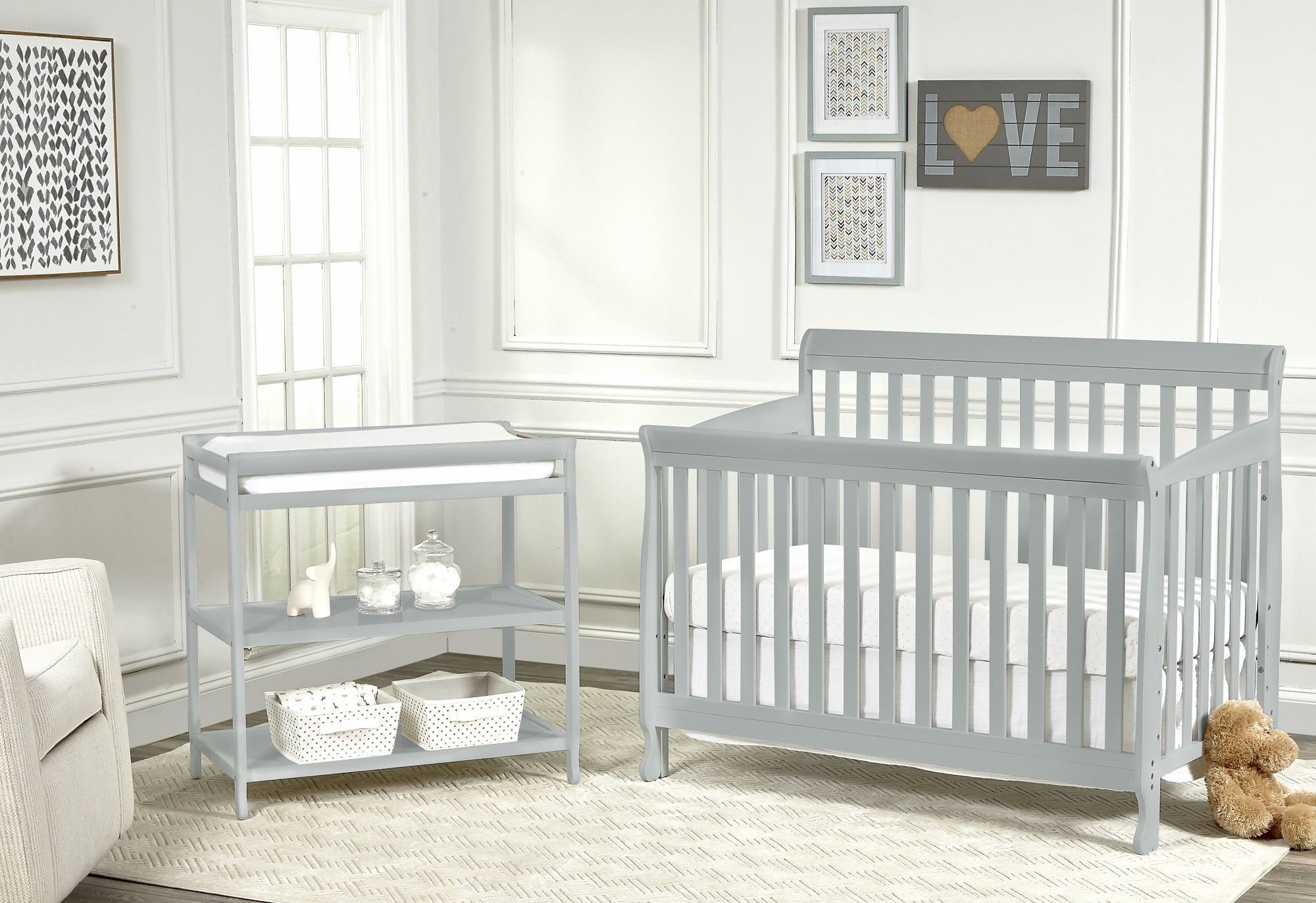 Suite Bebe Riley Traditional Crib and Toddler Guard Rail Bundle,  Gray