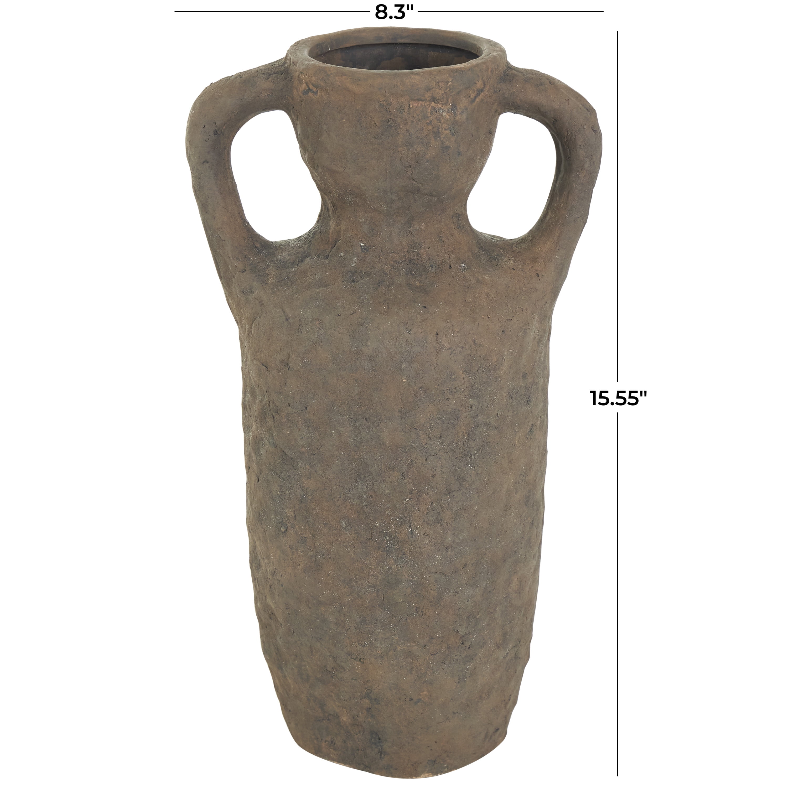 DecMode 16" Handmade Textured Dark Brown Ceramic Vase with Two Wide Handles