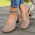 thumbnail image 2 of Rokment Womens Platform Slingback Dressy Sandals 2026 Ladies Fashion Casual Hollow out Leather Closed Toe Chunky Stackable High Heels Slip on Dress Shoes with Back Strap Summer Fall Khaki Size 9.5, 2 of 5