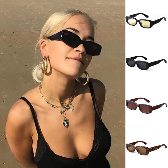 ibiyuan Womens Sunglasses 90's Fashion Rectangle Sunglasses For Women Black Tortoise Frame Retro Sun Glasses