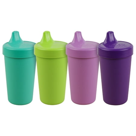Re-Play | Made in USA | 4pk Toddler No Spill Sippy Cups with One Piece Silicone Valves| Aqua, Lime Green, Purple, Amethyst| Made from Eco Friendly Heavyweight Recycled Milk Jugs |Mermaid+