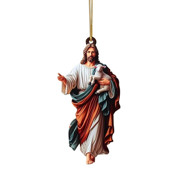 Jesus Hugging Animal Christmas Ornament 3.15-Inch 2D Acrylic Flat Hanging Decoration for Tree Car and Home Religious Gift for Dog Lovers