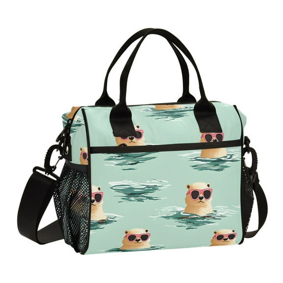 Lunch Bag Insulated Lunch Box Leakproof Reusable Cooler Tote Adjustable Shoulder Strap for Men Women Otter with Sunglasses Swimming 9L