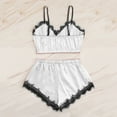thumbnail image 3 of ICQOVD Women Sleepwear Sleeveless Strap Nightwear Lace Trim Satin Cami Top Pajamas Sets, 3 of 4