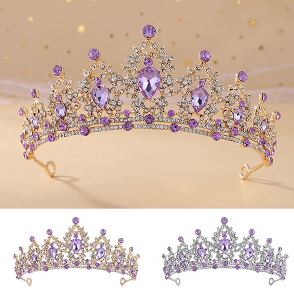 Eosunjian Bridal Crown Temperament Shiny Purple Rhinestone Tiaras Crowns Bridal Headband Hairwear Hair Jewelry Ornaments for Party