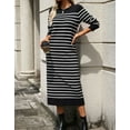 thumbnail image 5 of Womens 2024 Fall Striped Bodycon Midi Dress Crew Neck Slim Fit Ribbed Knit Sweater Dresses Shermie, 5 of 6