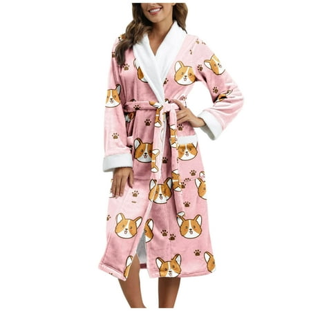 

JeashCHAT Sexy Lingerie for Women Fashion Women Plush Long Sleeve Bandage Christmas Printed Cardigan Sleepwear Coat