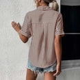 thumbnail image 5 of XFLWAM Women's Short Sleeve Button Down Shirts Striped Office Casual Business Summer Blouses Coffee S, 5 of 6