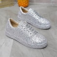 thumbnail image 4 of asdoklhq Casual Shoes for Women,Autumn and Winter New Sequined Flat Lace-up Casual Women's Single Shoes Pumps, 4 of 8