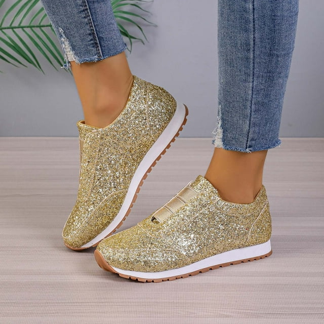 LSLJS Chaussures Plates Décontractées à Paillettes pour Femmes Grande Taille avec Maille Respirante, Chaussures Plates