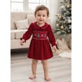 thumbnail image 3 of Cjfdfy Toddler Baby Girl Christmas Dress Outfit Baby Girls Red Velvet Smocked Dress Fall Winter Clothes Xmas Tree Embroidery Doll Collar Long Sleeves A Line Dress, 3 of 9