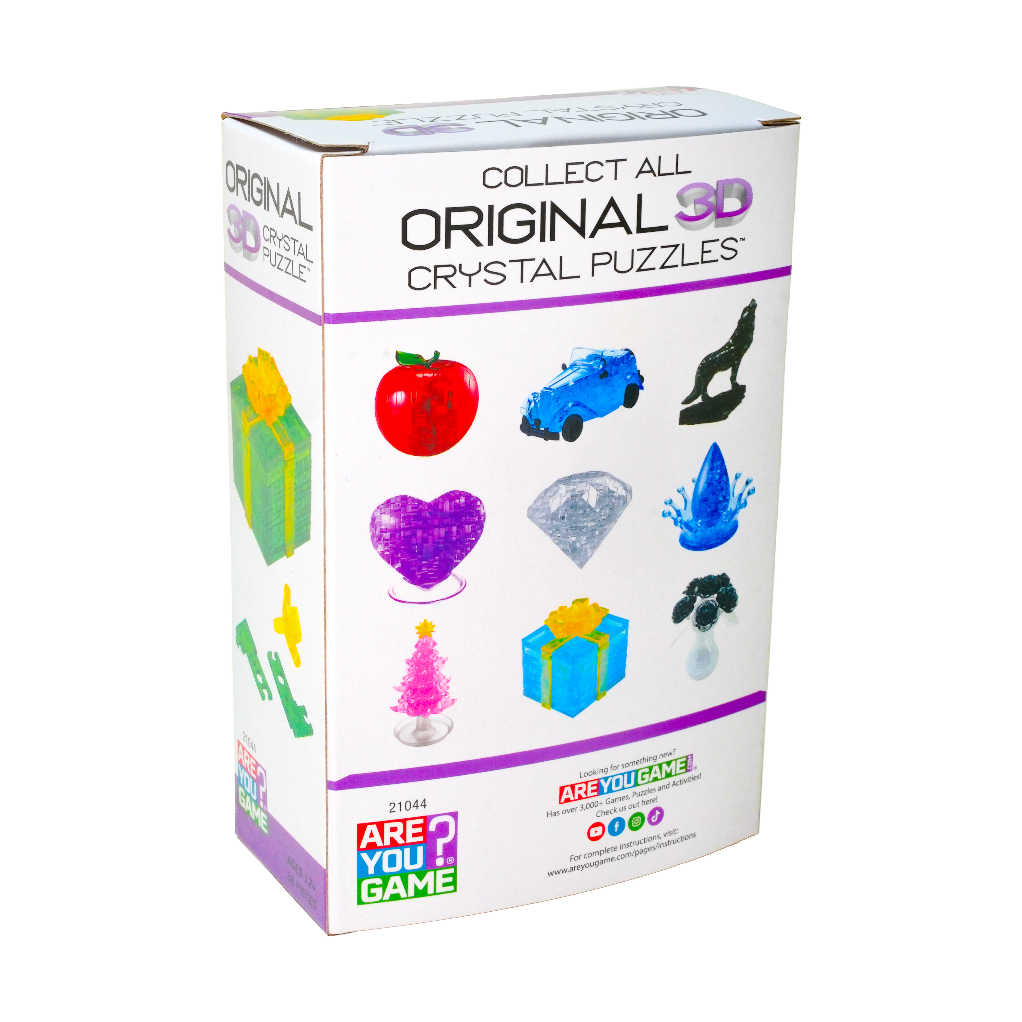 AreYouGame.com 3D Crystal Puzzle - Gift Box (Green with Yellow Ribbon): 38 Pcs