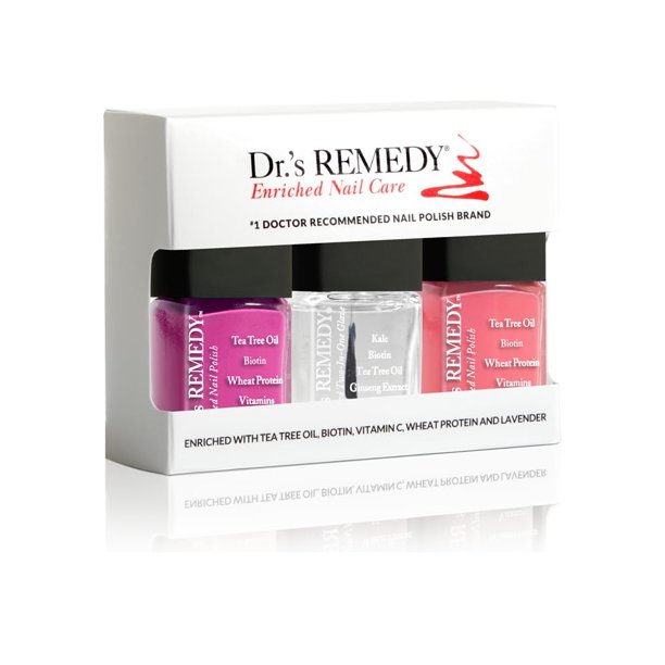 Drs Remedy Kit de 3 esmaltes de uñas Rise and Shine Trio no tóxico y orgánico, fortalecedor de uñas enriquecido natural, total dos en uno/salmón sereno/magenta magenta