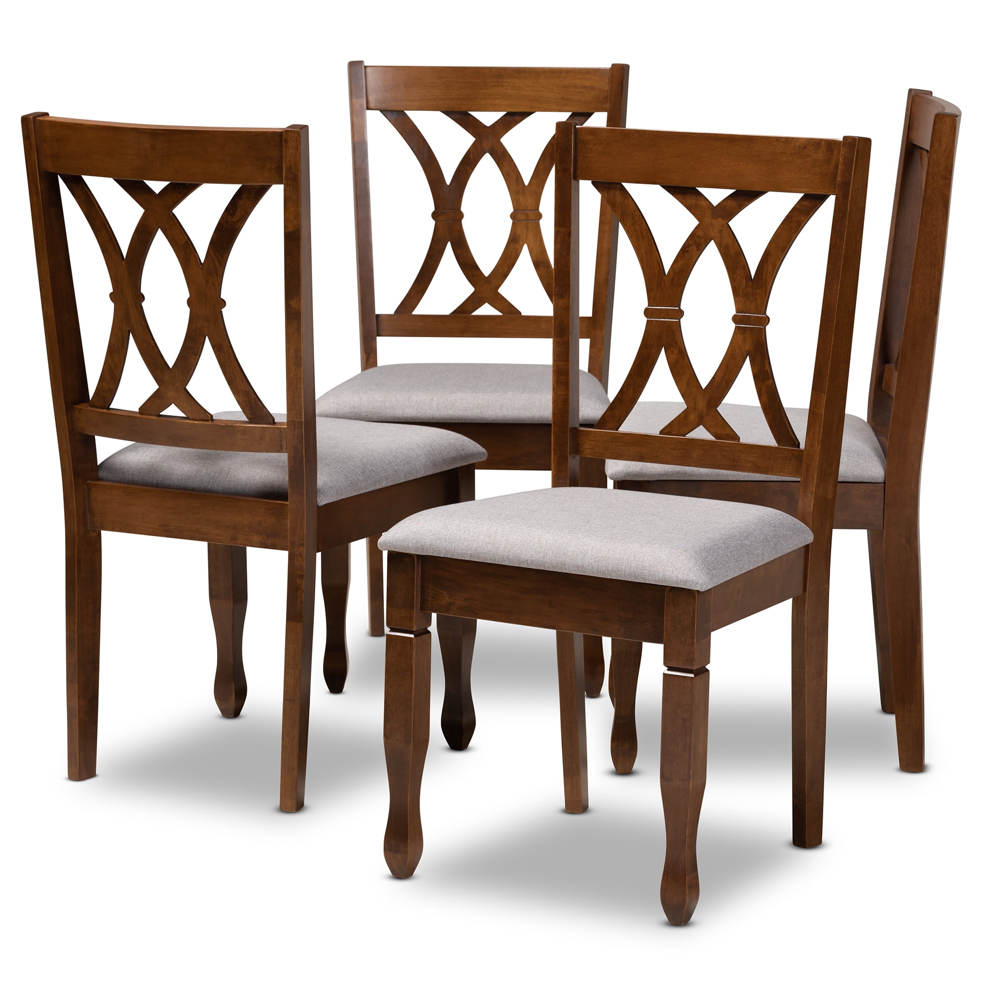 Baxton Studio Augustine Modern and Contemporary Grey Fabric Upholstered and Walnut Brown Finished Wood 4-Piece Dining Chair Set
