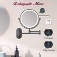thumbnail image 3 of FASCINATE Rechargeable Wall Mounted Lighted Vanity Mirror 8 Inch 1X/10X Magnifying Makeup Mirror with 3 Color Lights, Double Sided Dimmable, 360 Degree Screen Touch,Bathroom Shaving Mirror (Black), 3 of 7