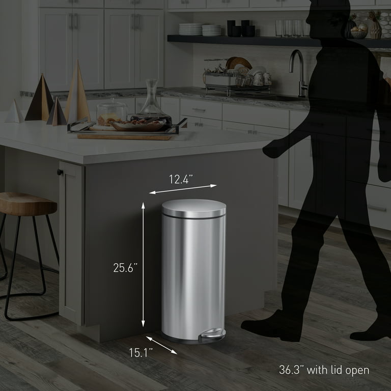 simplehuman 30 Liter / 8 Gallon Round Step Trash Can, Brushed Stainless  Steel 