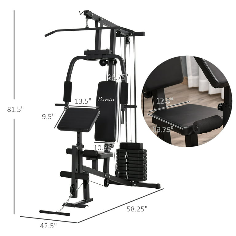  Soozier Multi Gym Workout Station with 143lbs Weight Stack, Home  Gym Equipment with Sit up Bench, Push up Stand, Dip Station, Adjustable,  for Full Body Strength Training : Sports & Outdoors