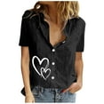 thumbnail image 2 of Mefallenssiah Femmes Imprimé Manches Courtes Bouton en Vrac Col Rabattu Chemise Blouse Solide tops, 2 of 6
