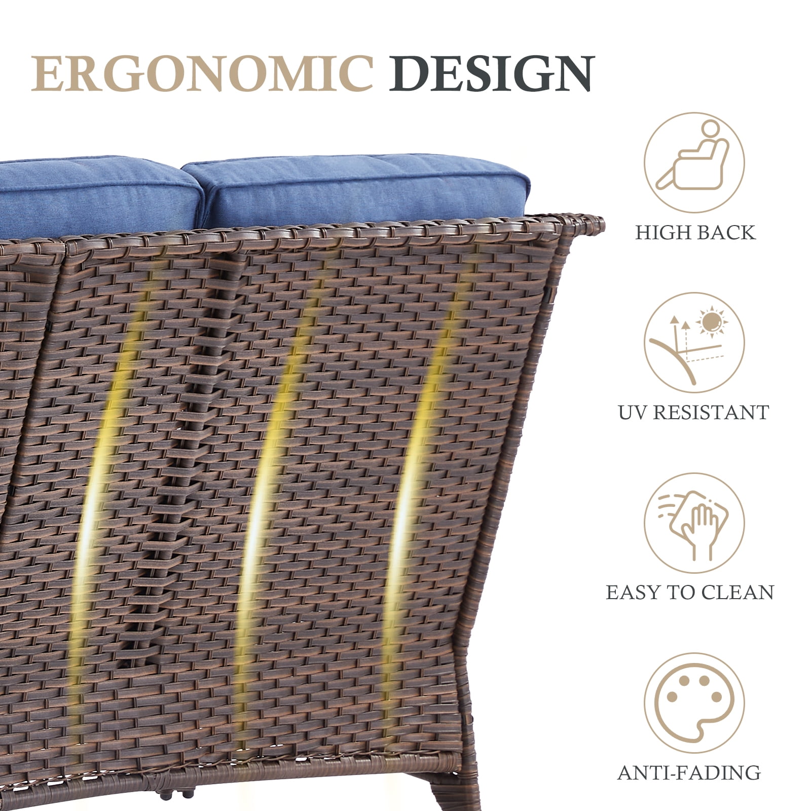 POCASSY 4-Piece Outdoor Patio Furniture Set with Swivel Chairs, Luxury High Back Rattan Wicker Outdoor Conversation Set with 5-inch Thick Seat Cushion Sofa and Swivel Glider Patio Chair for Porch