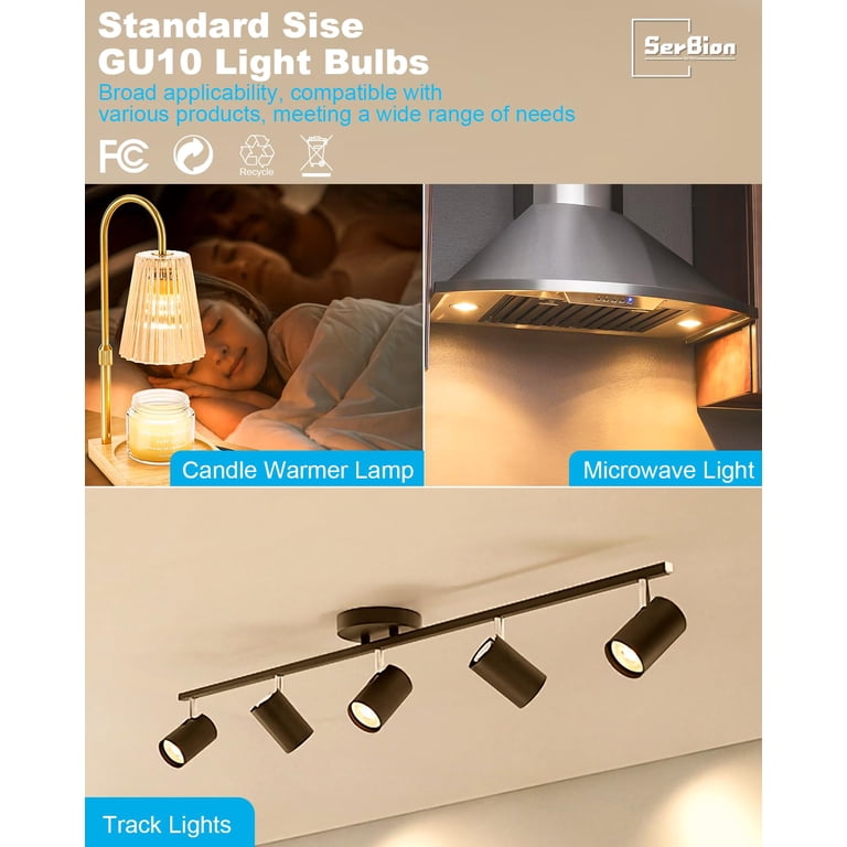 6 Pack GU10 Halogen Bulbs - 50W, 120V, 2700K Warm White, MR16 Dimmable For Candle Warmers, Track & Range Hood Lighting