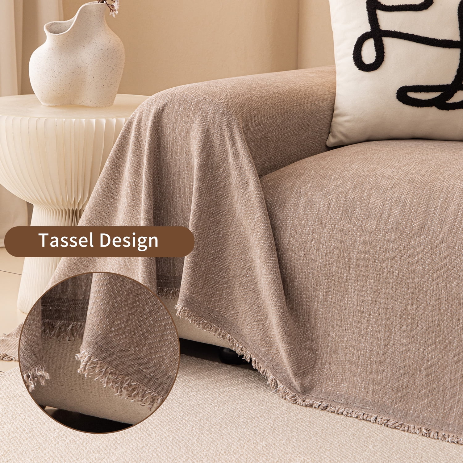 Smuge Sofa Cover, Sectional Couch Cover Protector Slipcover for 3 Cushion Couch L Shape Sofa towel Throw Sofa Loveseat Cover for Pets Dogs Cats (71"x 134", Khaki)