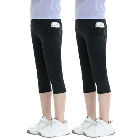 

2-Pack Girls Training Tights Dancing Sport Yoga Running Capri Leggings Trousers Pants