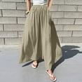 thumbnail image 4 of Womens Linen Wide Leg Pants Elastic High Waisted Loose Fit Palazzo Pants Loose Casual Flowy Trousers with Pockets, 4 of 7